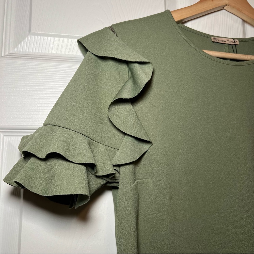 Zara olive green ruffle sleeves dress, size Large NWT - Picture 2 of 8